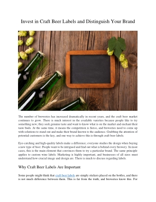 Invest in Craft Beer Labels and Distinguish Your Brand
