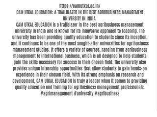 CAM UTKAL EDUCATION: A TRAILBLAZER IN THE BEST AGRIBUSINESS MANAGEMENT UNIVERSITY IN INDIA