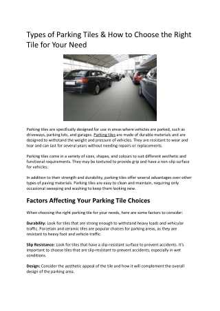 Types of Parking Tiles & How to Choose the Right Tile for Your Need