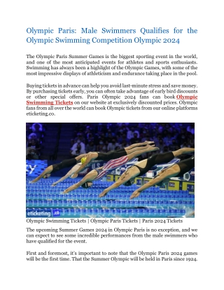 Olympic Paris Male Swimmers Qualifies for the Olympic Swimming Competition Olympic 2024