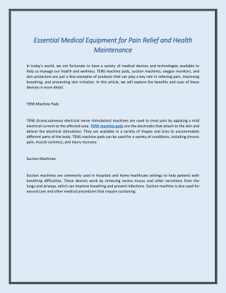 Essential Medical Equipment for Pain Relief and Health Maintenance