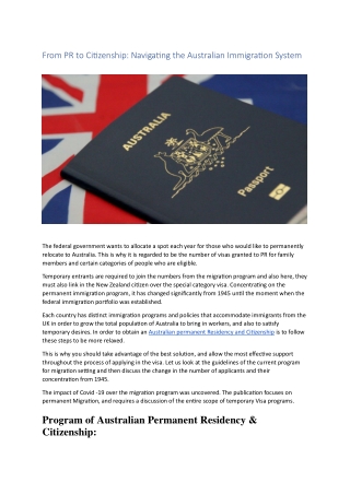 From PR to Citizenship: Navigating the Australian Immigration System