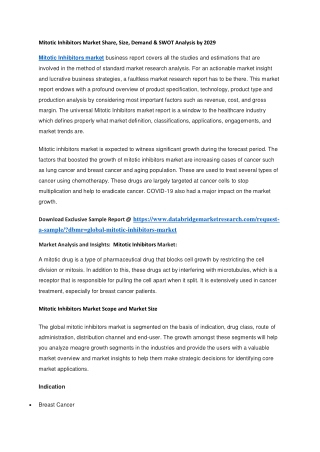 Mitotic Inhibitors Market Share, Size, Demand & SWOT Analysis by 2029