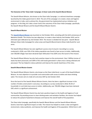 The Outcomes of the 'Clean India' Campaign_ A Closer Look at the Swachh Bharat Mission
