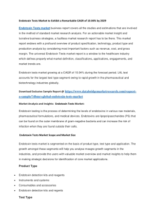 Endotoxin Tests Market to Exhibit a Remarkable CAGR of 10.04 by 2029