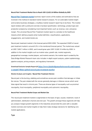 Neural Pain Treatment Market Size to Reach USD 12,622.16 Million Globally by 2029