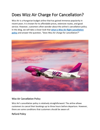 Does Wizz Air Charge For Cancellation