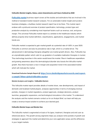 Folliculitis Market Insights, Status, Latest Amendments and Future Outlook by 2028