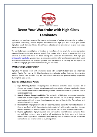 Decor Your Wardrobe With High Gloss Laminates