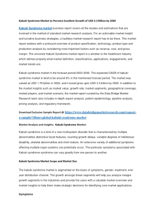 Kabuki Syndrome Market to Perceive Excellent Growth of USD 3.3 Billion by 2030
