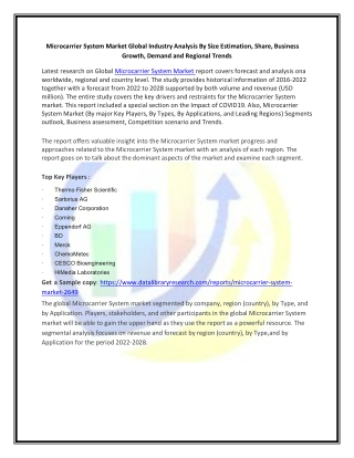 Global Microcarrier System Market Opportunities and Forecast 2023-2030