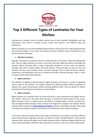 Top 3 Different Types of Laminates For Your Kitchen