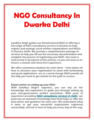 NGO Consultancy In Dwarka Delhi