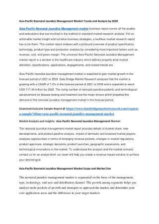 Asia-Pacific Neonatal Jaundice Management Market Trends and Analysis by 2028