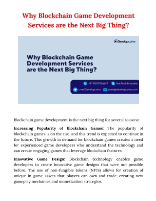 Why Blockchain Game Development Services are the Next Big Thing?