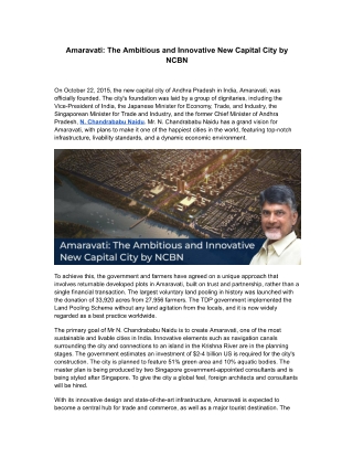 Amaravati The Ambitious and Innovative New Capital City by NCBN