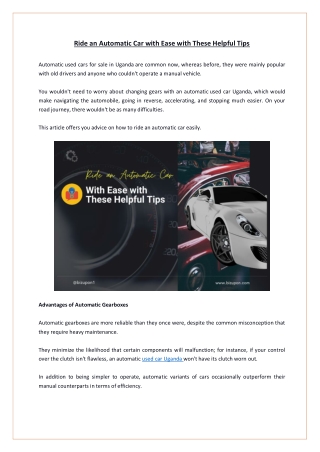 Ride an Automatic Car with Ease with These Helpful Tips