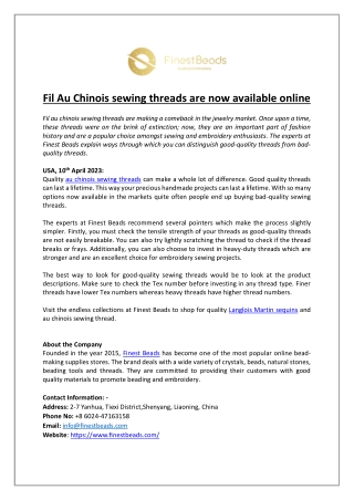 Fil Au Chinois sewing threads are now available online