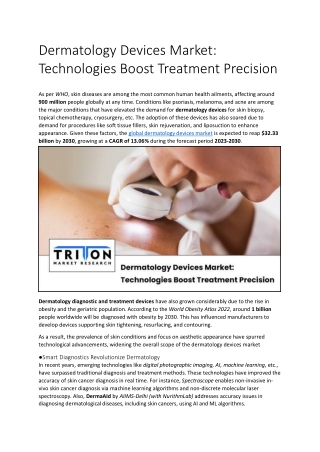 Dermatology Devices Market: Technologies Boost Treatment Precision