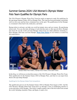 Summer Games 2024 USA Women's Olympic Water Polo Team Qualifies for Olympic Paris