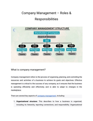 Company Management – Roles & Responsibilities