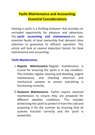 Yacht Maintenance and Accounting: Essential Considerations