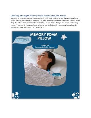 Choosing The Right Memory Foam Pillow Tips And Tricks