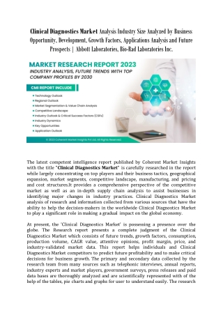 Clinical Diagnostics Market Analysis