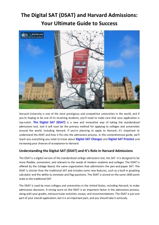 The Digital SAT DSAT And Harvard Admissions