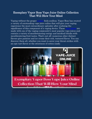 Exemplary Vapor Boss Vape Juice Online Collection That Will Blow Your Mind