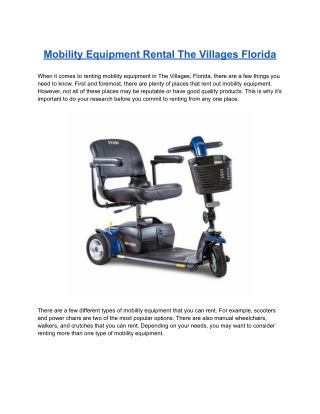 Mobility Equipment Rental in The Villages, Florida