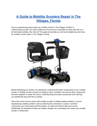 A Guide to Mobility Scooters Repair in The Villages, Florida