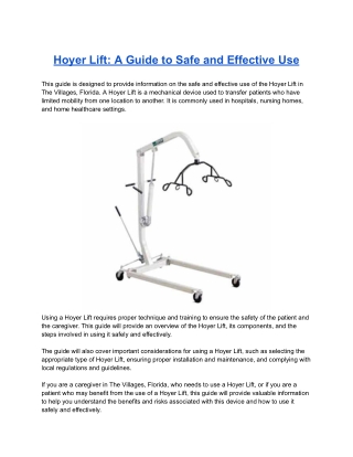 Hoyer Lift: A Guide to Safe and Effective Use