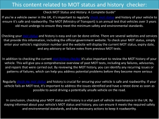This content related to MOT status and history