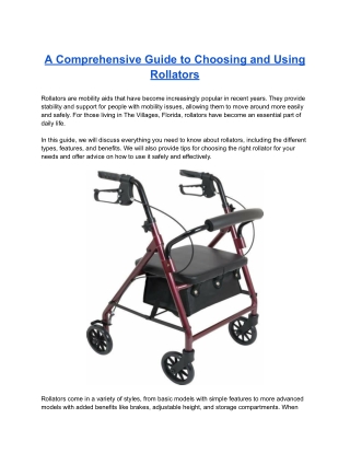 A Comprehensive Guide to Choosing and Using Rollators