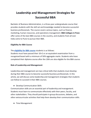 Leadership and Management Strategies for Successful BBA