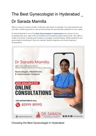 The Best Gynecologist in Hyderabad _ Dr Sarada Mamilla