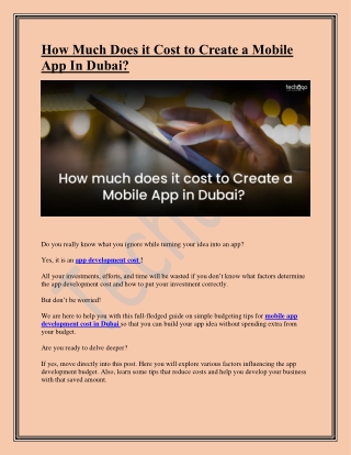 How Much Does it Cost to Create a Mobile App In Dubai