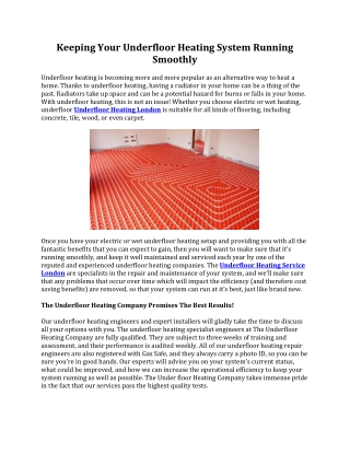 Keeping Your Underfloor Heating System Running Smoothly