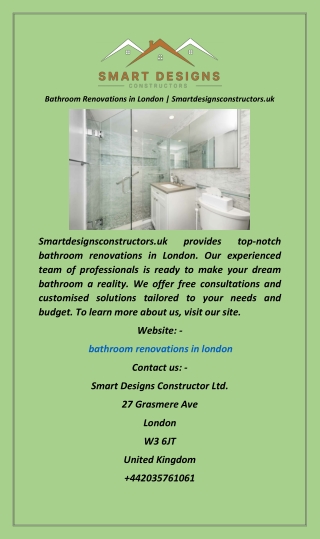 Bathroom Renovations in London  Smartdesignsconstructors.uk