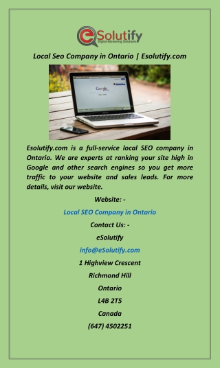 Local Seo Company in Ontario  Esolutify