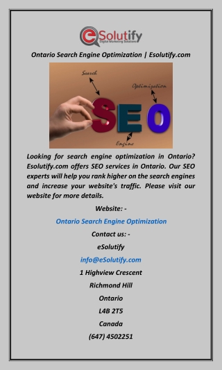 Ontario Search Engine Optimization  Esolutify