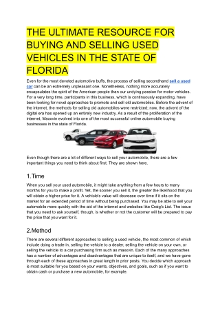 THE ULTIMATE RESOURCE FOR BUYING AND SELLING USED VEHICLES IN THE STATE OF FLORIDA