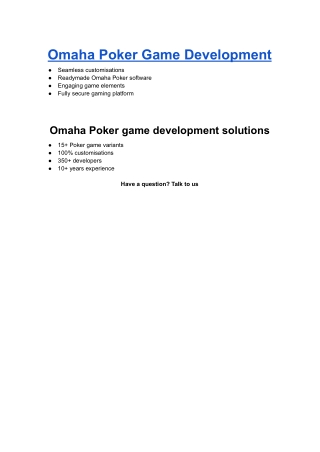 Omaha Poker Game Development