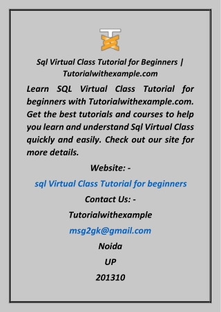 Sql Virtual Class Tutorial for Beginners  Tutorialwithexample