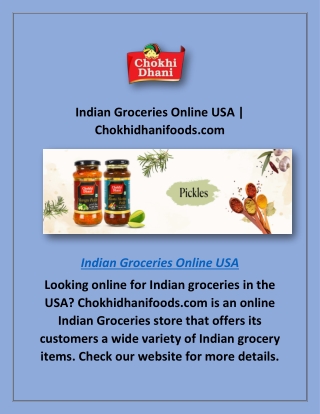 Indian Groceries Online USA | Chokhidhanifoods.com