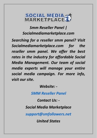 Smm Reseller Panel  Socialmediamarketplace