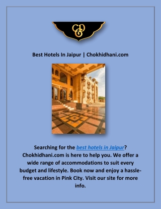 Best Hotels In Jaipur | Chokhidhani.com