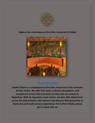 Explore the contemporary fine-dine restaurant in Dubai