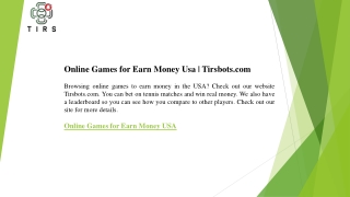 Online Games for Earn Money Usa  Tirsbots.com